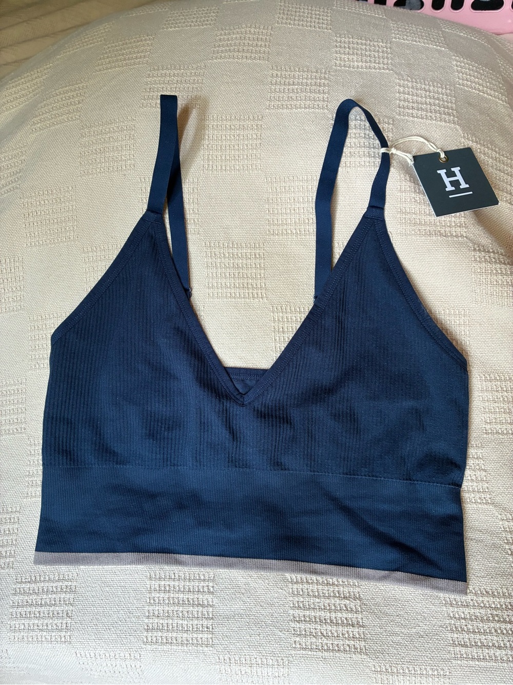 H Bralette — Navy Ribbed V-Neck Comfort Bralette